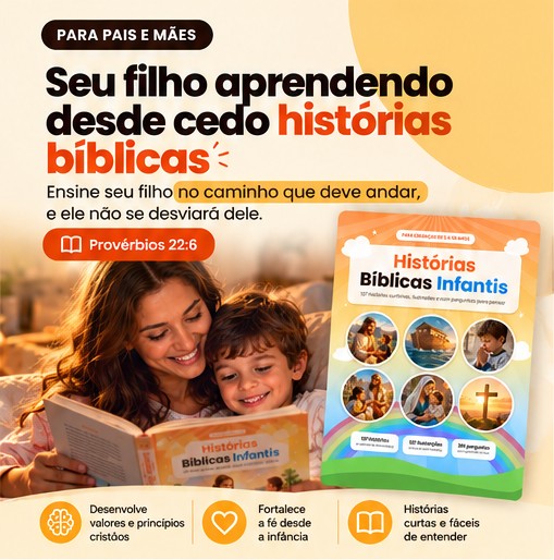 Mãe lendo o ebook Histórias Bíblicas Infantis com o filho